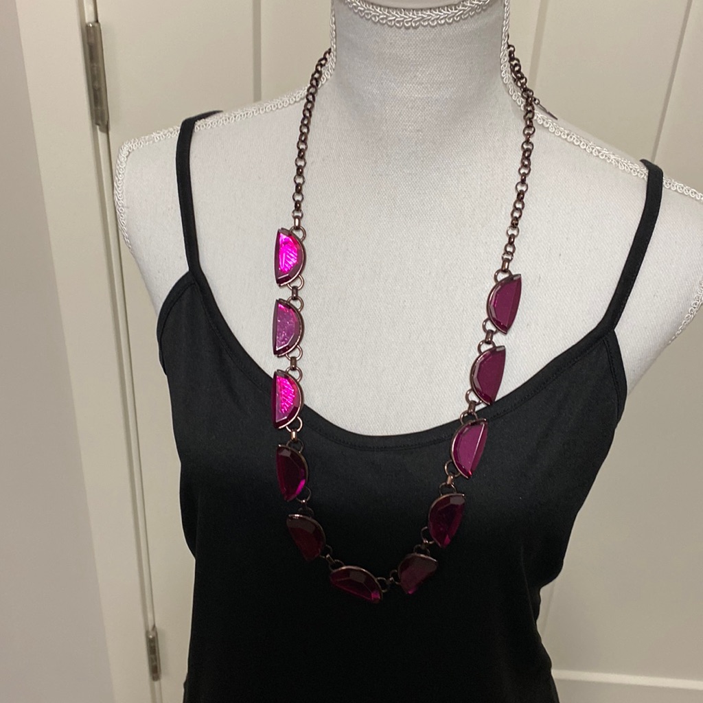 Nwt Crescent Gem Long Fuchsia Necklace 14$